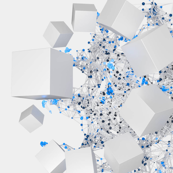 Светящиеся узлы с белыми кубиками, 3D рендеринг
 - Фото, изображение