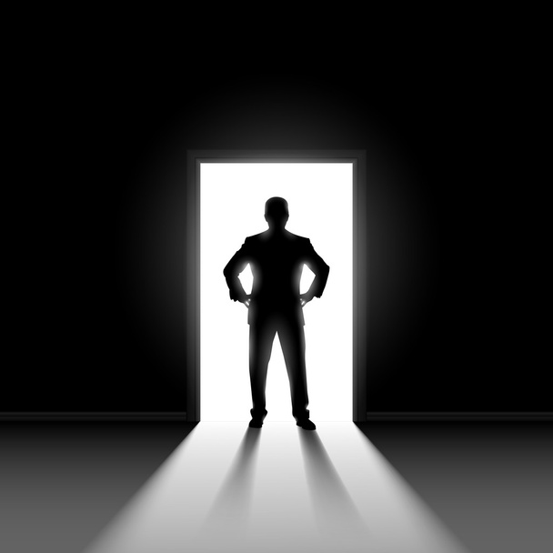 Silhouette of man standng in doorway. - Wektor, obraz