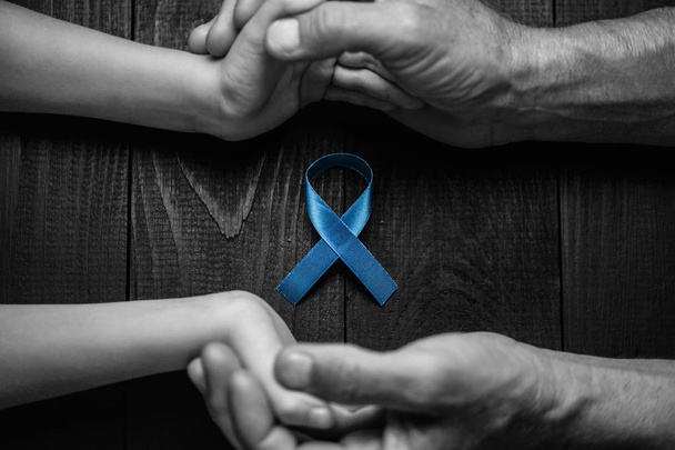prostate cancer ribbon, colon cancer concept, blue ribbon symbol.black and white. - Fotografie, Obrázek