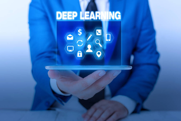 Text sign showing Deep Learning. Conceptual photo Hierarchical Abstractions Artificial Intelligence Algorithm. - Photo, Image