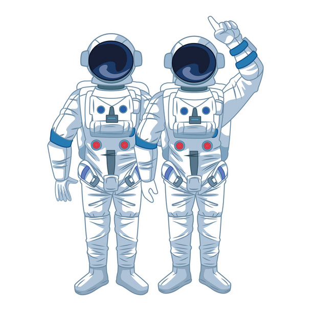 Αστροναύτες ομάδα και το διάστημα εξερευνήσεις κινούμενα σχέδια - Διάνυσμα, εικόνα