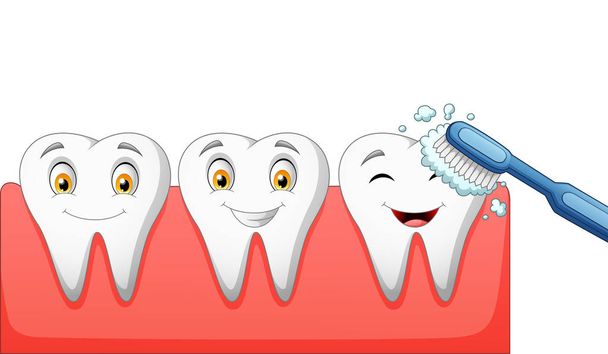 Lindos dientes de cepillado de dibujos animados y grandes para su salud. ilustración vectorial
 - Vector, imagen