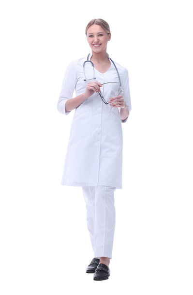 smiling woman doctor with stethoscope. isolated on white - Φωτογραφία, εικόνα