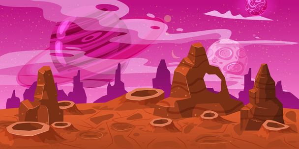 Fantasy concetto spazio cartone animato gioco di sfondo. Fantastico sci-fi paesaggio pianeta alieno per un design livello di gioco arcade spazio. Vettore isolato
 - Vettoriali, immagini