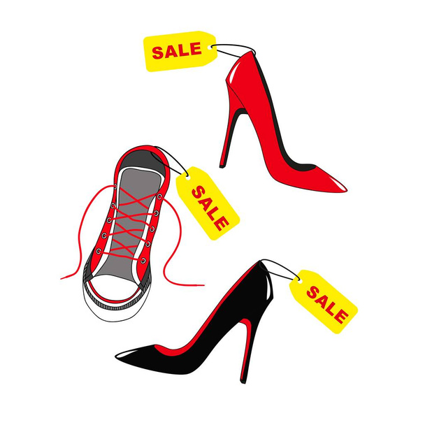 Sale shoes. Concept of discount. Vector illustration on a white background - Vector, Image