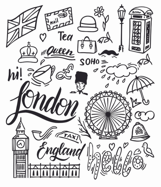 London doodle set. Landmarks, architecture and traditional symbols of English culture - Vector, Image