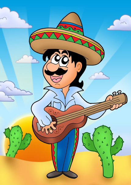 Mexican musician with sunset - Фото, зображення