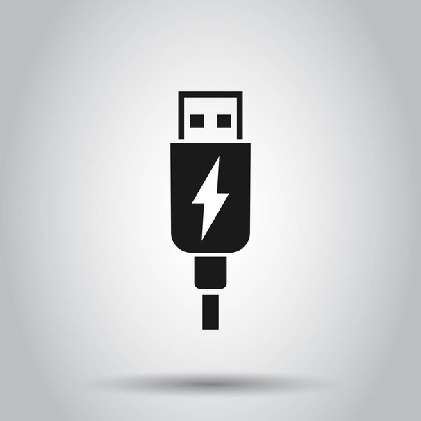 Usb cable icon in flat style. Electric charger vector illustrati - Vector, Image