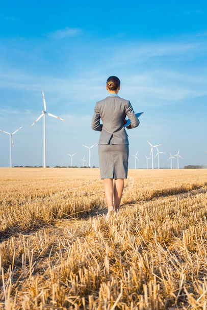 彼女の風車を見て緑のエネルギーの投資家 - 写真・画像