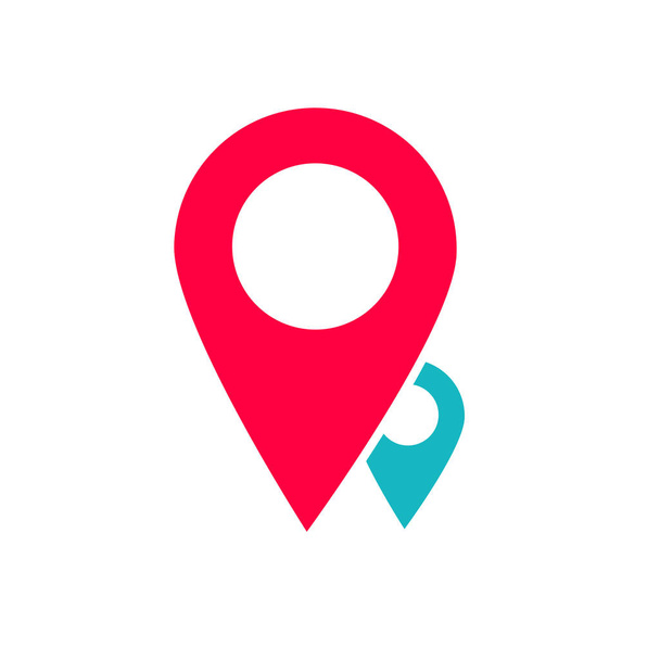 Karte zwei Pin-Zeiger Logotyp Vektor-Zeichen, flache Cartoon-Positionsmarkierungen Symbol für GPS-Navigations-Emblem oder Geo-Ortungsdienste - Vektor, Bild