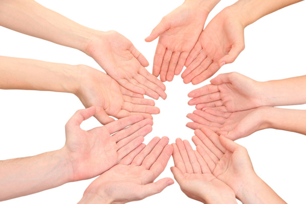 Ring of hands. Conceptual photo of teamwork, isolated on white - Valokuva, kuva