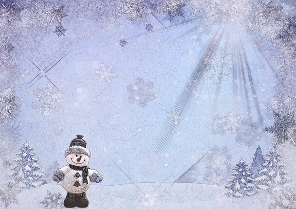Tarjeta de felicitación de Navidad con la imagen de un muñeco de nieve. - Foto, Imagen