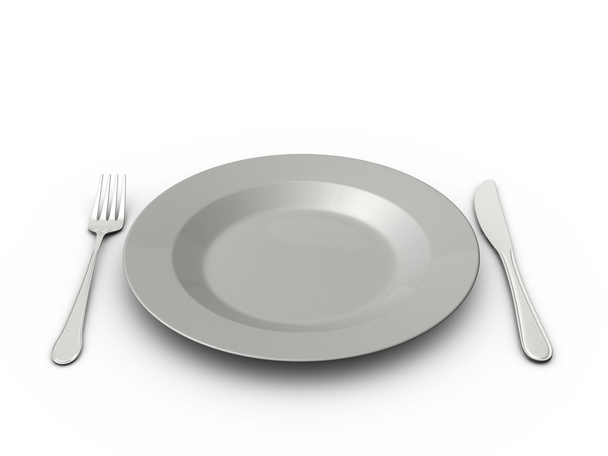 Empty Plate, Fork and Knife - Valokuva, kuva