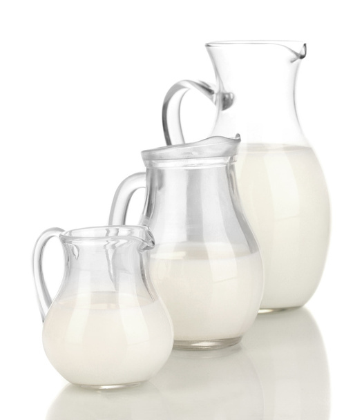 Milk in jugs isolated on white - Φωτογραφία, εικόνα