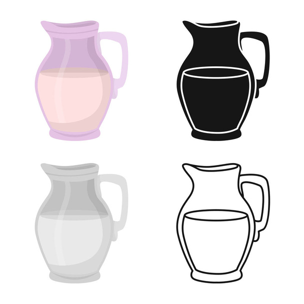 Vector illustration of jug and milk sign. Set of jug and glass stock vector illustration. - Vektör, Görsel