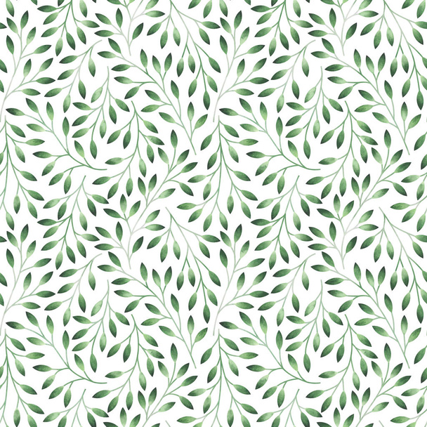 Seamless pattern with stylized leaves. Watercolor hand drawn illustration. - 写真・画像