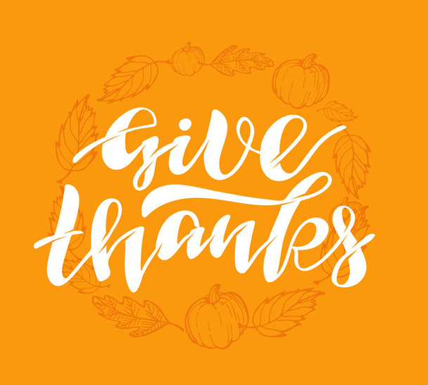 Geven Bedankt-Happy Thanksgiving Day-cute hand getrokken doodle belettering sjabloon poster banner kunst - Vector, afbeelding