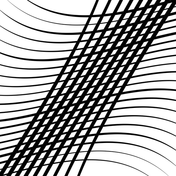 Waving, wavy lines pattern. Billowy, undulating tangle lines gri - Вектор,изображение