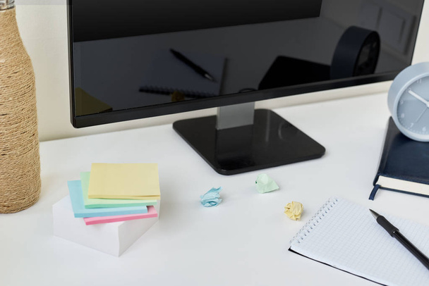 Modern workspace background. Mockup workplace with a desktop, cl - Photo, Image
