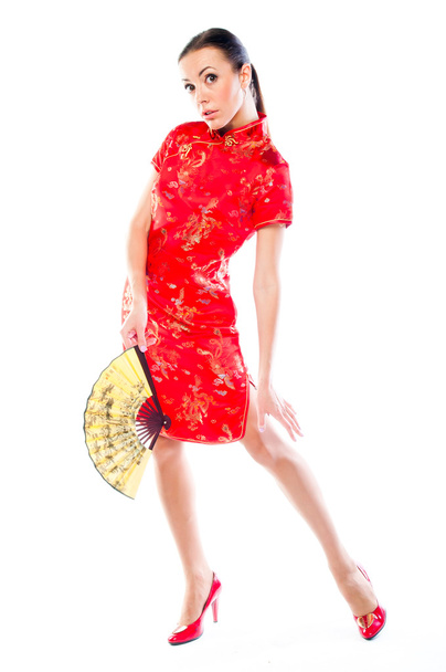 Woman in a red Chinese dress - Photo, Image