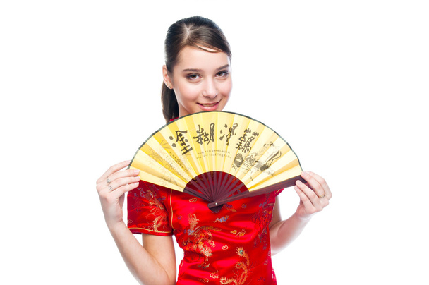 Woman in a red Chinese dress - Foto, Imagen