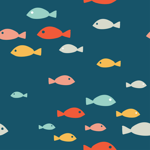 Simple sea vector seamless pattern with hand drawn fish - Vector, afbeelding