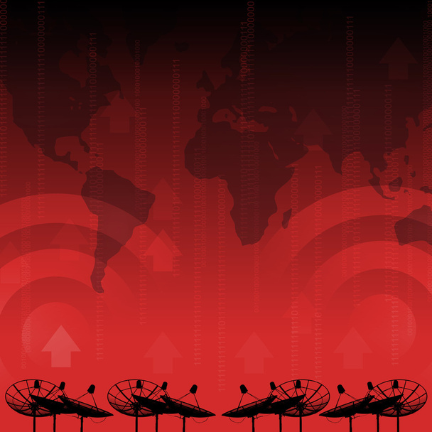 Czerwony alarm: satelitarnej danie transmisji danych na czerwonym tle - Zdjęcie, obraz