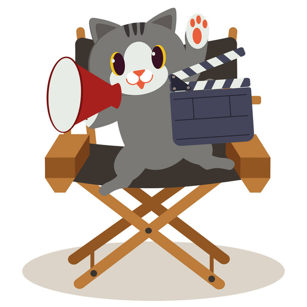 a character of cute cat sitting on the director chair. cat is ma - Vector, Image