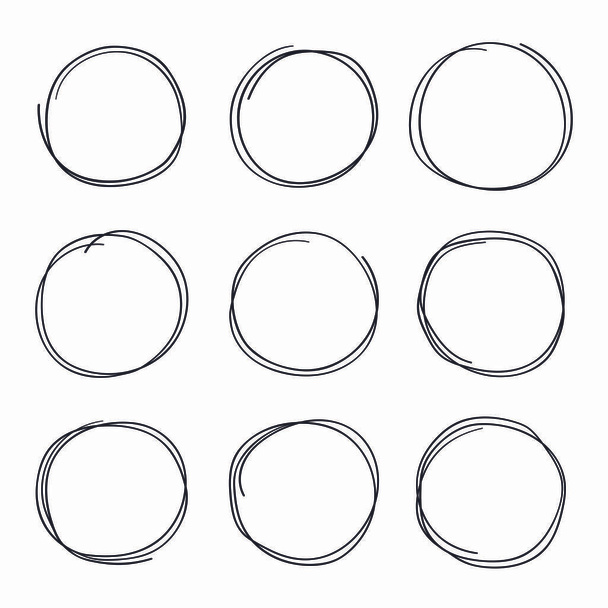 handgezeichnete Kreise skizzieren Rahmen Super-Set. Runden Kritzellinienkreise. Vektorillustrationen - Vektor, Bild