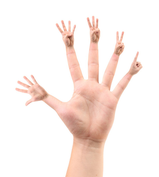 Five configurations of fingers on five-fold. - Photo, Image