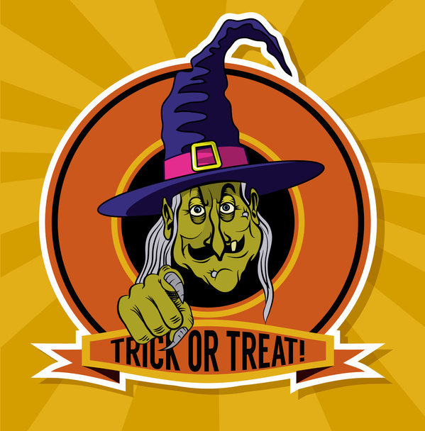 Halloween cartoon poster with a ghastly witch - Vector, Image