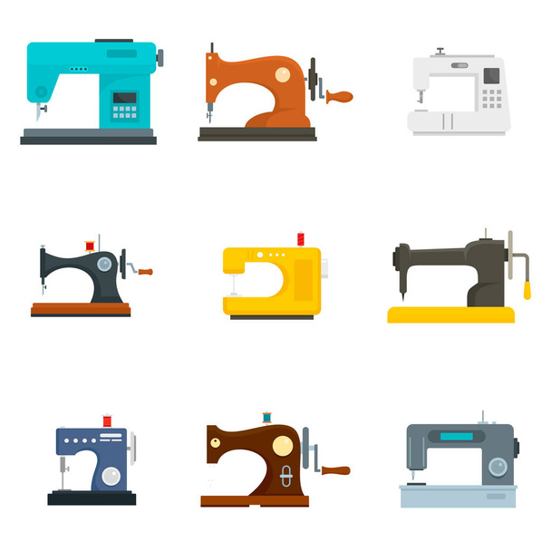 Sew machine icon set, flat style - Vettoriali, immagini
