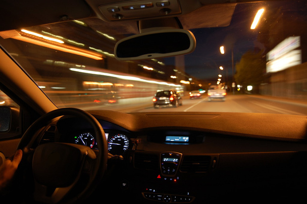 Night drive with car in motion - Φωτογραφία, εικόνα