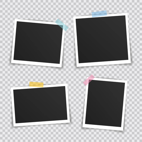 Vector Photo frame mockup design. Super set photo frame on sticky tape isolated on transparent background. Vector illustration - Vector, Image