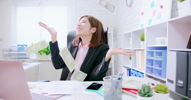 business woman with raining money - 映像、動画