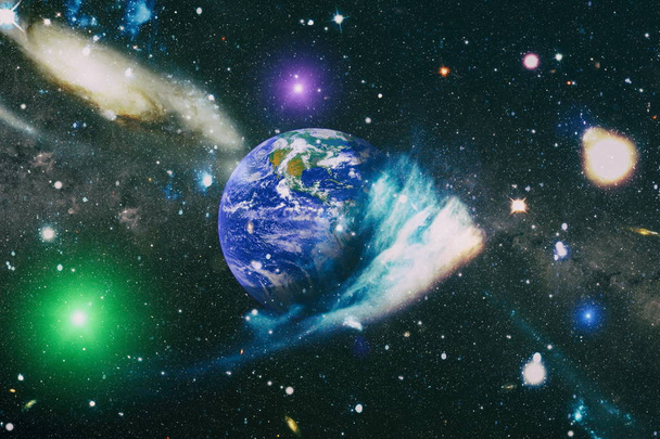 Vista panoramica della Terra, del sole, della stella e della galassia. Alba sul pianeta Terra, vista dallo spazio - Foto, immagini