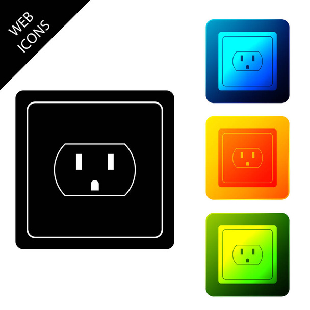 Electrical outlet in the USA icon isolated. Power socket. Set icons colorful square buttons. Vector Illustration - Vector, Image