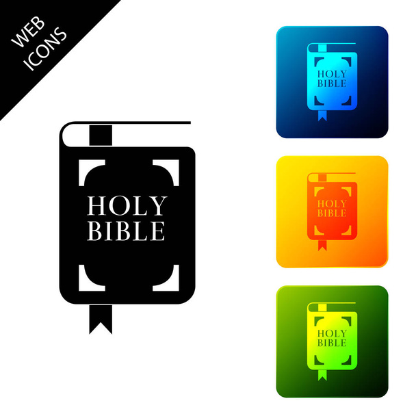 Ikone des heiligen Bibelbuchs isoliert. setzen Symbole bunte quadratische Tasten. Vektorillustration - Vektor, Bild