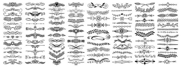 doodle sketch hand drawing divider, leaves and flourish design - Vector, Image