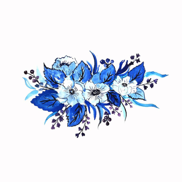 Absztrakt kék akvarell virágok dekoratív háttér - Vektor, kép