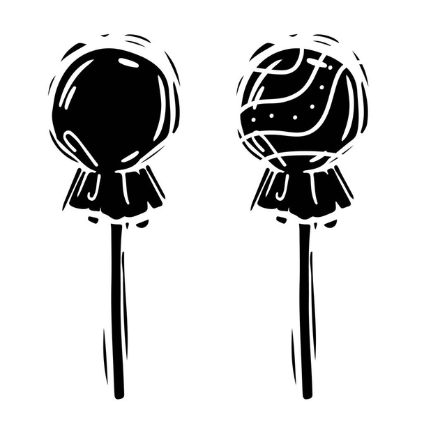 Lollipops black and white hand drawn illustrations set - Vektör, Görsel