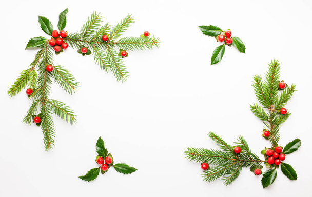 スプルースとホリーの枝を持つクリスマスの組成物 - 写真・画像