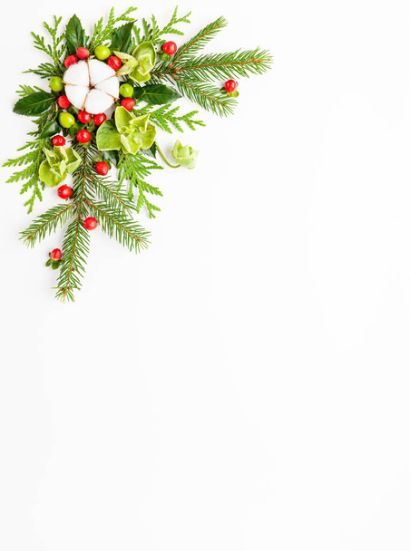 Composición navideña con ramas de abeto y acebo con re
 - Foto, Imagen