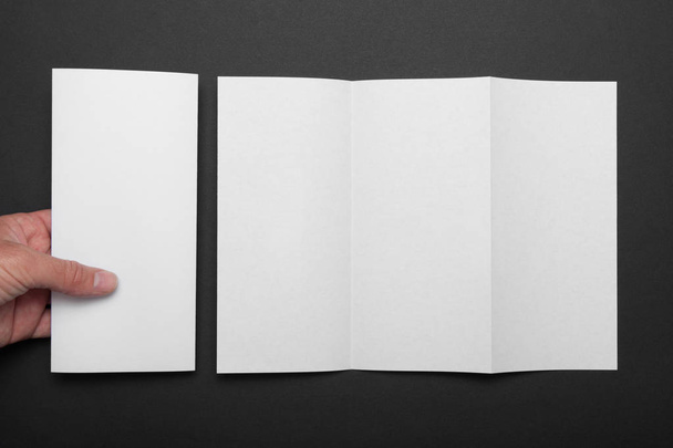 Trifold brochure mockup, blank DL flyer fold. - Foto, Imagen