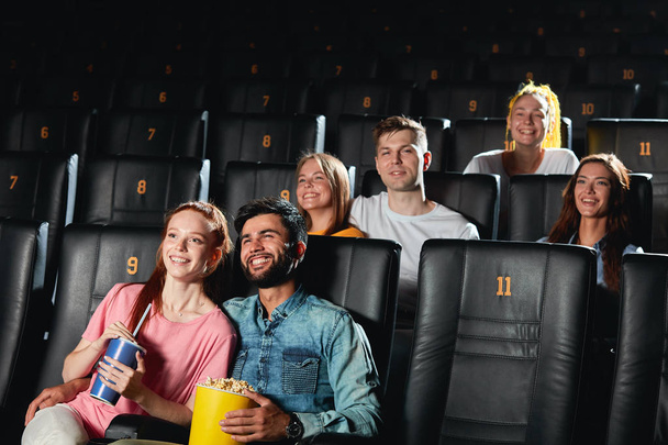 mixed race students getting positive emotion from movie - Photo, Image