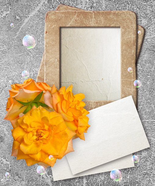 Grunge frame with roses and paper - Foto, Imagem