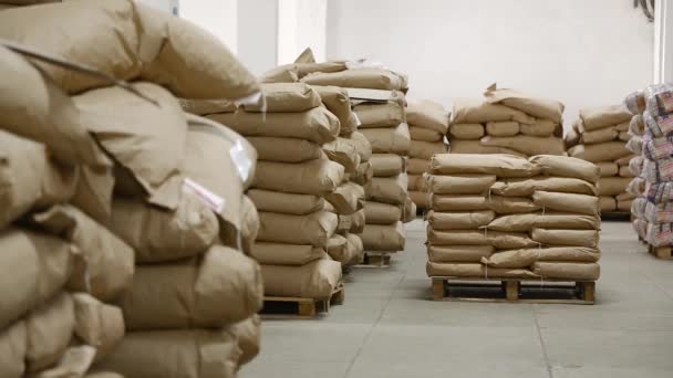 Piles of paper bags in the warehouse of factory. - Footage, Video