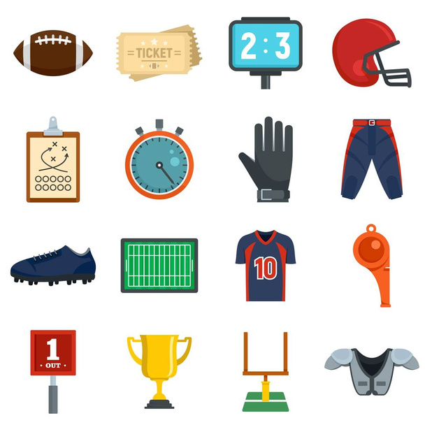 American football equipment icons set, flat style - Vector, Image