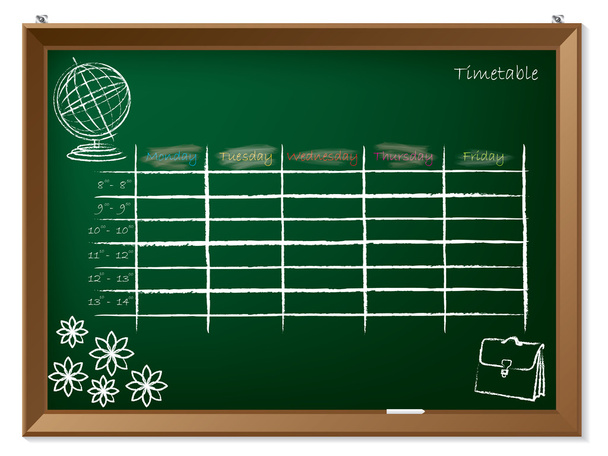 Timetable hand drawn on chalkboard - Vector, Image