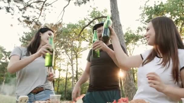 Amici felici che fanno una festa barbecue in natura
 - Filmati, video
